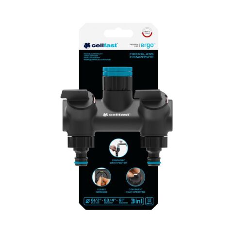 Cellfast Ergo İkili Su Dağıtıcı Konnektör Musluk Bağlantı Aparatı G1/2''-G3/4''-G1''